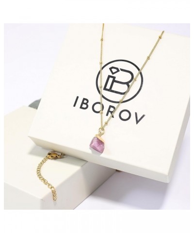 Raw Gemstone Crystal Pendant Necklace for Womens, Girls 14k Gold Plated Mother Gift Gem Birthstone Jewelry Ruby $9.83 Necklaces