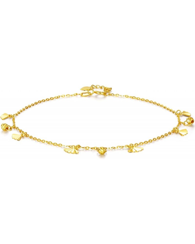 18K Gold Anklet for Women, Real Pure Gold Dainty Ankle Bracelets Jewelry Gold Shell Anklet Bracelet for Ladies Teen Girls Mot...