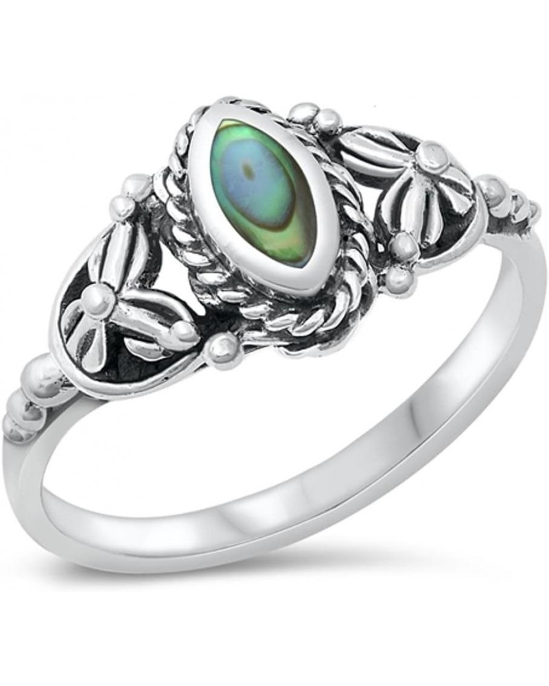 CHOOSE YOUR COLOR Sterling Silver Marquise Ring Simulated Abalone $11.25 Rings