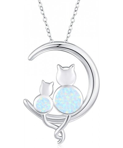 Opal Cat Necklace for Women 925 Sterling Silver Cat Jewelry for Cat Lover Gift Cute Cat Pendant Necklace Silver-Two Cats $14....