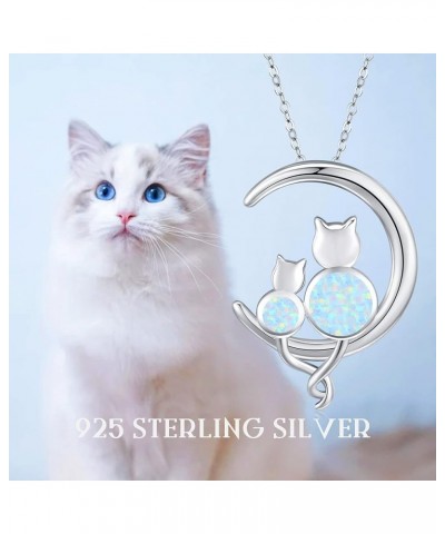 Opal Cat Necklace for Women 925 Sterling Silver Cat Jewelry for Cat Lover Gift Cute Cat Pendant Necklace Silver-Two Cats $14....