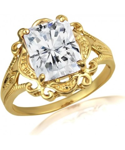 Women's 10k Yellow Gold Radiant-Cut Personalized Birthstone Victorian Filigree Ring April Birthstone $115.05 Rings