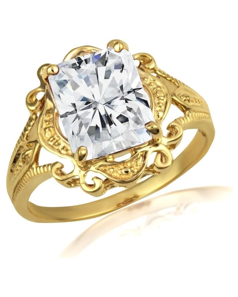 Women's 10k Yellow Gold Radiant-Cut Personalized Birthstone Victorian Filigree Ring April Birthstone $115.05 Rings