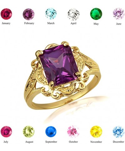 Women's 10k Yellow Gold Radiant-Cut Personalized Birthstone Victorian Filigree Ring April Birthstone $115.05 Rings