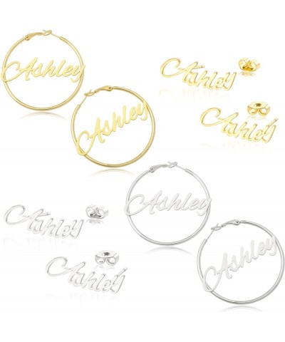 Personalized Name Hoop Earrings 18K Gold Plated Big Hoop Earrings Name Stud Earring for Women Fashion Jewelry Gift 4PC Ashley...