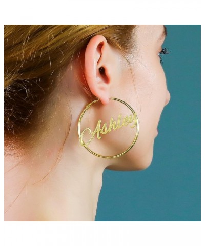 Personalized Name Hoop Earrings 18K Gold Plated Big Hoop Earrings Name Stud Earring for Women Fashion Jewelry Gift 4PC Ashley...