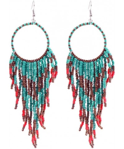 Boho Long Fringe Drop Dangle Statement Earrings for Women Girls Hademade Ball Beads Hoop Tassel Chain Woven Dangling Hook Cha...