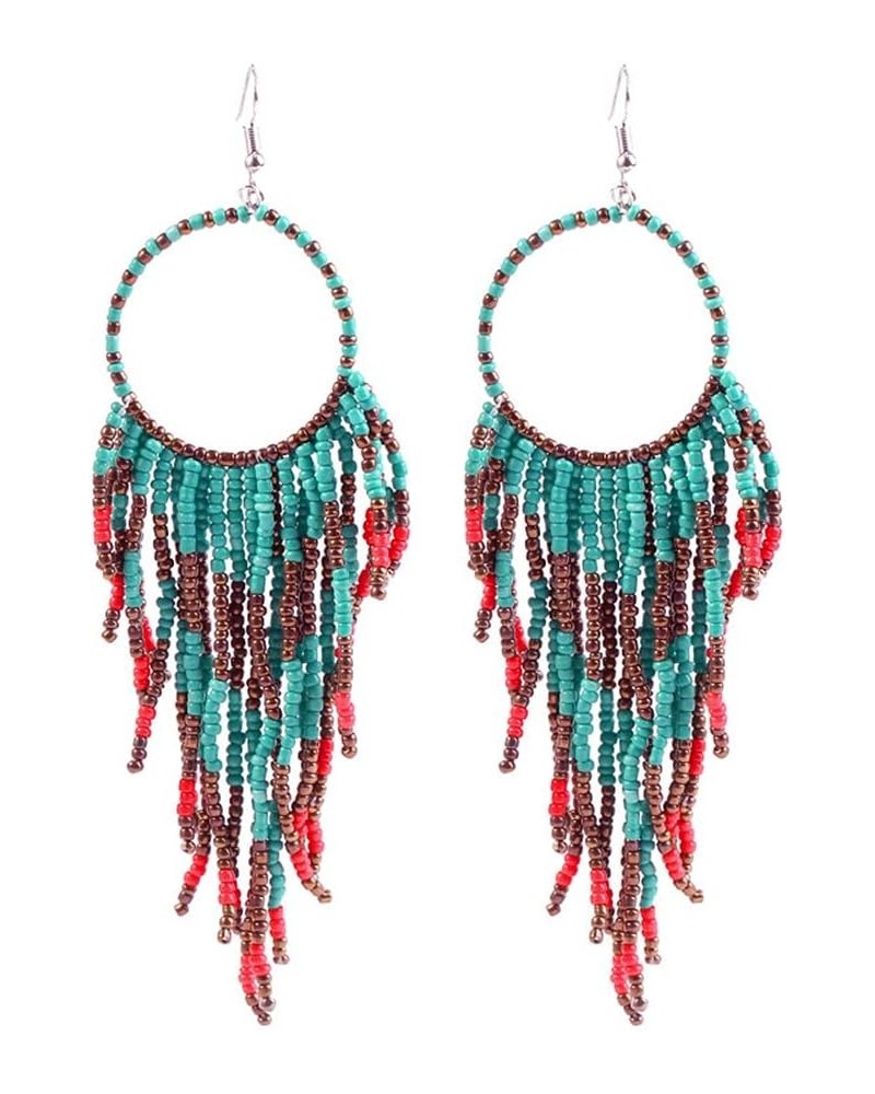 Boho Long Fringe Drop Dangle Statement Earrings for Women Girls Hademade Ball Beads Hoop Tassel Chain Woven Dangling Hook Cha...