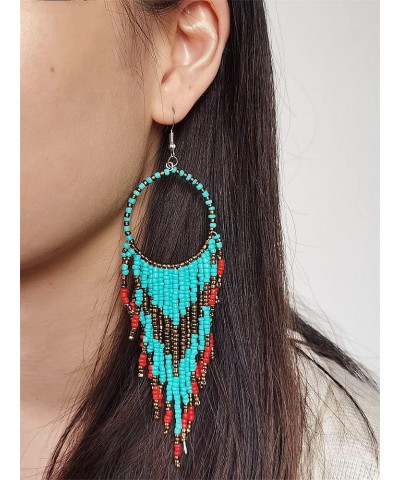 Boho Long Fringe Drop Dangle Statement Earrings for Women Girls Hademade Ball Beads Hoop Tassel Chain Woven Dangling Hook Cha...