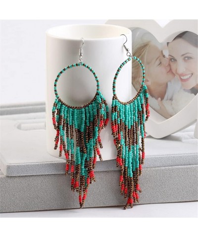 Boho Long Fringe Drop Dangle Statement Earrings for Women Girls Hademade Ball Beads Hoop Tassel Chain Woven Dangling Hook Cha...