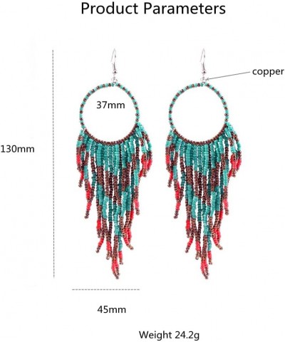 Boho Long Fringe Drop Dangle Statement Earrings for Women Girls Hademade Ball Beads Hoop Tassel Chain Woven Dangling Hook Cha...