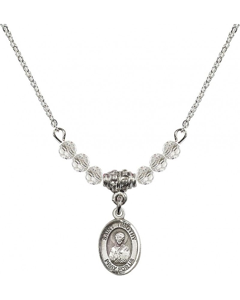 April Birth Month Bead Necklace with Catholic Patron Saint Petite Charm, 18 Inch Saint Timothy $32.44 Necklaces