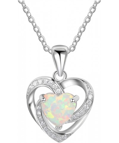 Womens Ethereal Opal Heart Necklace 1PC Girl Diamond Encrusted Pendant Fashion Ladies Necklace for Valentine's Day A-Dreamy 1...