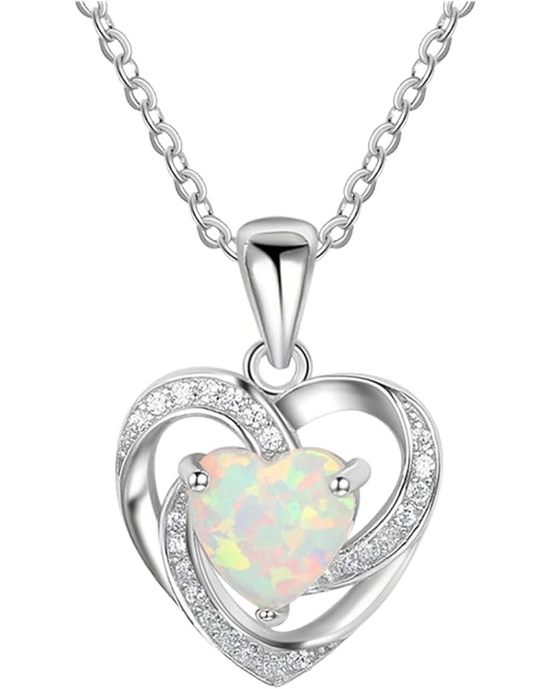 Womens Ethereal Opal Heart Necklace 1PC Girl Diamond Encrusted Pendant Fashion Ladies Necklace for Valentine's Day A-Dreamy 1...