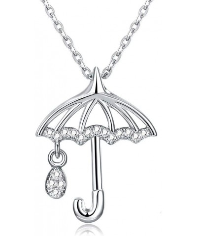 Women's Sterling Silver Umbrella Pendant Necklace Cubic Zircon Umbrella Necklace 1Silver $13.05 Necklaces