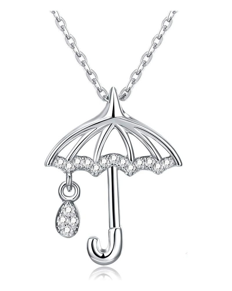 Women's Sterling Silver Umbrella Pendant Necklace Cubic Zircon Umbrella Necklace 1Silver $13.05 Necklaces