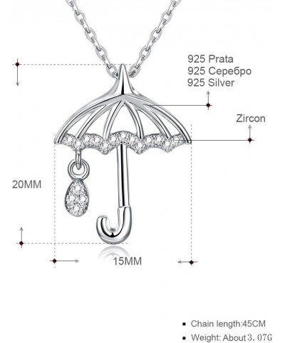 Women's Sterling Silver Umbrella Pendant Necklace Cubic Zircon Umbrella Necklace 1Silver $13.05 Necklaces