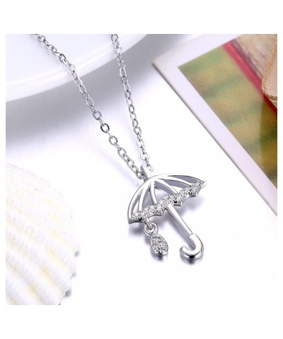 Women's Sterling Silver Umbrella Pendant Necklace Cubic Zircon Umbrella Necklace 1Silver $13.05 Necklaces