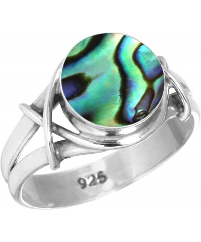 925 Sterling Silver Handmade Ring for Women 10 MM Round Gemstone Fashion Jewelry for Gift (99085_R) Abalone Shell $15.26 Rings