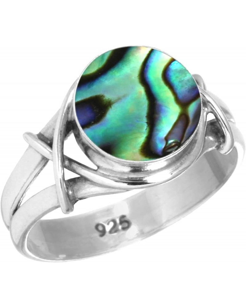 925 Sterling Silver Handmade Ring for Women 10 MM Round Gemstone Fashion Jewelry for Gift (99085_R) Abalone Shell $15.26 Rings