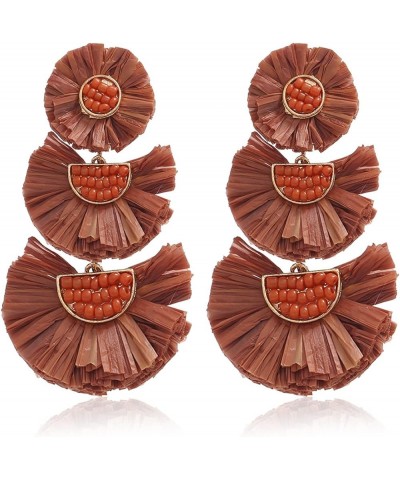 Bohemian Statement Earrings - Lightweight Tiered Raffia Beaded Earrings Drop Dangle Gifts for Women Girls Brown $9.84 Earrings