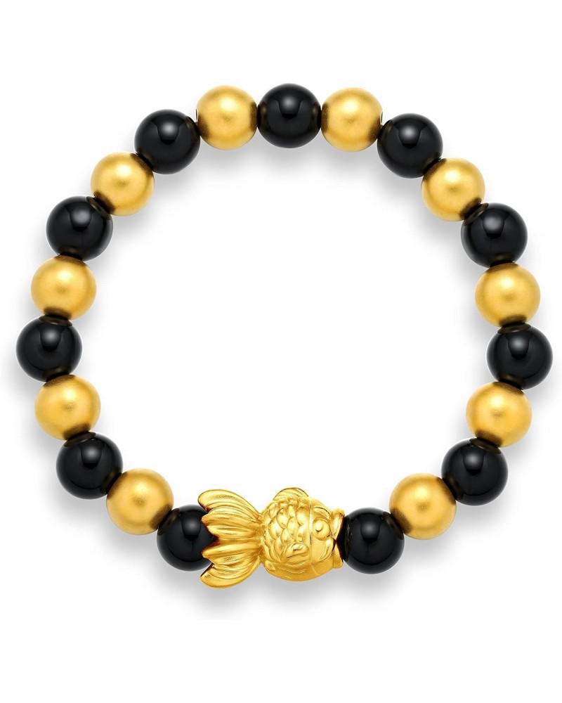 999 24K Pure Gold Goldfish Agate With Gold Beads Bracelet $511.71 Bracelets