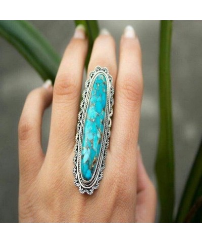 Turquoise Ring Long Ring Vintage Style Sterling Silver Ring Handmade Jewelry Promise Jewelry Natural Large Turquoise Ring Bar...