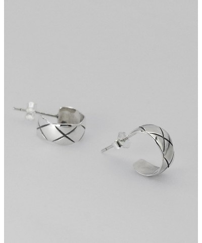 Gold Plated 925 Sterling Silver Grid Huggie Hoop Earrings Wide Band Thin Small Hoop Earrings for Women Silver $10.78 Earrings