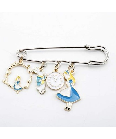 Alice in Wonderland Cartoon Brooch Buckle Safety Pins Cute Metal Enamel Rabbit Clock Poker Shape Women Children Bags Hat Badg...