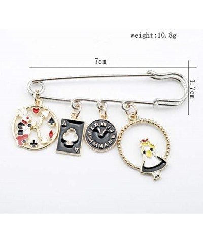 Alice in Wonderland Cartoon Brooch Buckle Safety Pins Cute Metal Enamel Rabbit Clock Poker Shape Women Children Bags Hat Badg...