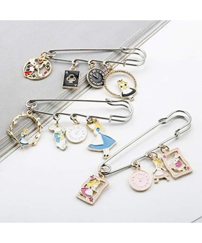 Alice in Wonderland Cartoon Brooch Buckle Safety Pins Cute Metal Enamel Rabbit Clock Poker Shape Women Children Bags Hat Badg...