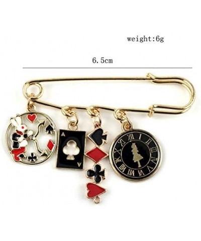 Alice in Wonderland Cartoon Brooch Buckle Safety Pins Cute Metal Enamel Rabbit Clock Poker Shape Women Children Bags Hat Badg...