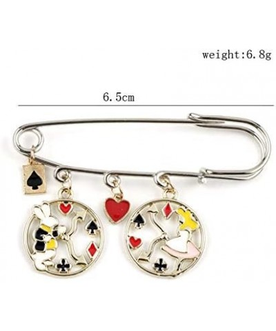 Alice in Wonderland Cartoon Brooch Buckle Safety Pins Cute Metal Enamel Rabbit Clock Poker Shape Women Children Bags Hat Badg...