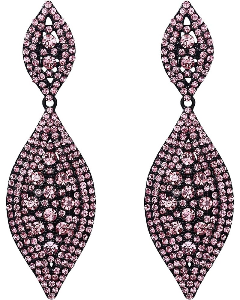 Clip On Earrings for Women Rhinestone Crystal Wedding Bridal Clip-on Drop Dangle Earrings Pink Black-Tone $11.96 Earrings