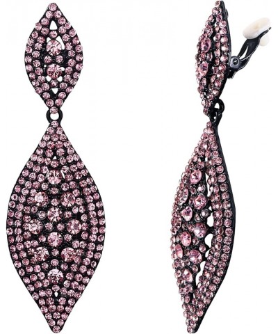 Clip On Earrings for Women Rhinestone Crystal Wedding Bridal Clip-on Drop Dangle Earrings Pink Black-Tone $11.96 Earrings