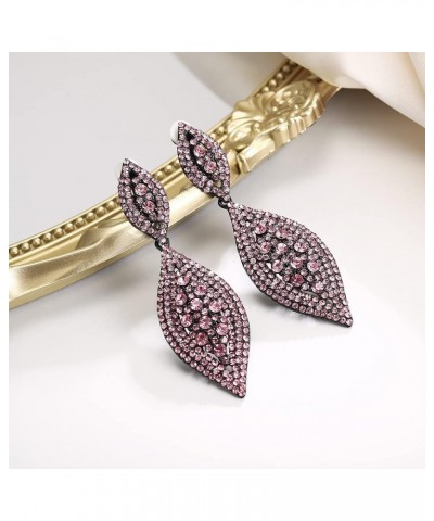 Clip On Earrings for Women Rhinestone Crystal Wedding Bridal Clip-on Drop Dangle Earrings Pink Black-Tone $11.96 Earrings