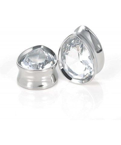 Surgical Steel Teardrop Zircon Double Flared Ear Tunnels and Plugs Stretcher Expander Sold As Pair Gauge 8mm-25mm 5/8"-16mm 1...