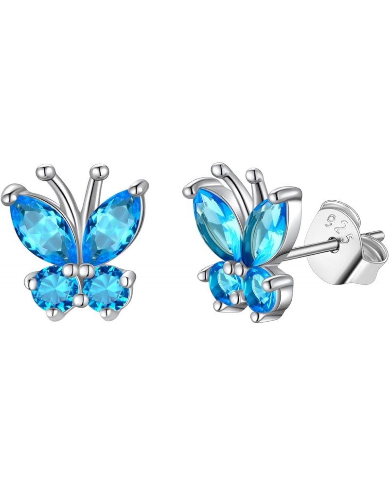 Sterling Silver Butterfly Clip-on/Stud Earrings for Women 12 Birthstone Color Options Bling Simulated Diamond Hypoallergenic ...