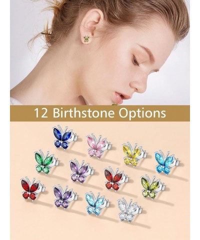 Sterling Silver Butterfly Clip-on/Stud Earrings for Women 12 Birthstone Color Options Bling Simulated Diamond Hypoallergenic ...