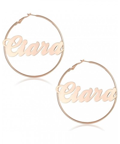 Custom Name Earrings Personalized Bamboo Earrings 18K Gold Plated Big Hoop Earrings for Women Fashion Jewelry Gift Rosegold2 ...