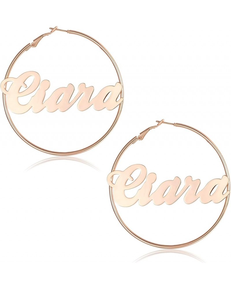 Custom Name Earrings Personalized Bamboo Earrings 18K Gold Plated Big Hoop Earrings for Women Fashion Jewelry Gift Rosegold2 ...