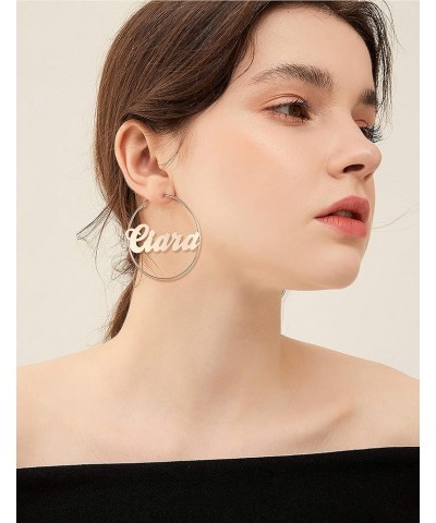 Custom Name Earrings Personalized Bamboo Earrings 18K Gold Plated Big Hoop Earrings for Women Fashion Jewelry Gift Rosegold2 ...