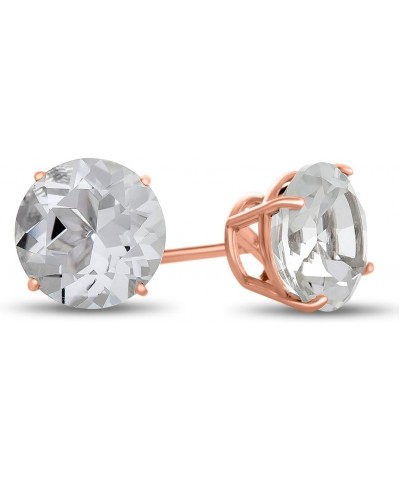 Solid 10k Gold or Sterling Silver Round 7mm Stone Stud Earrings White Topaz Rose Gold $55.80 Earrings