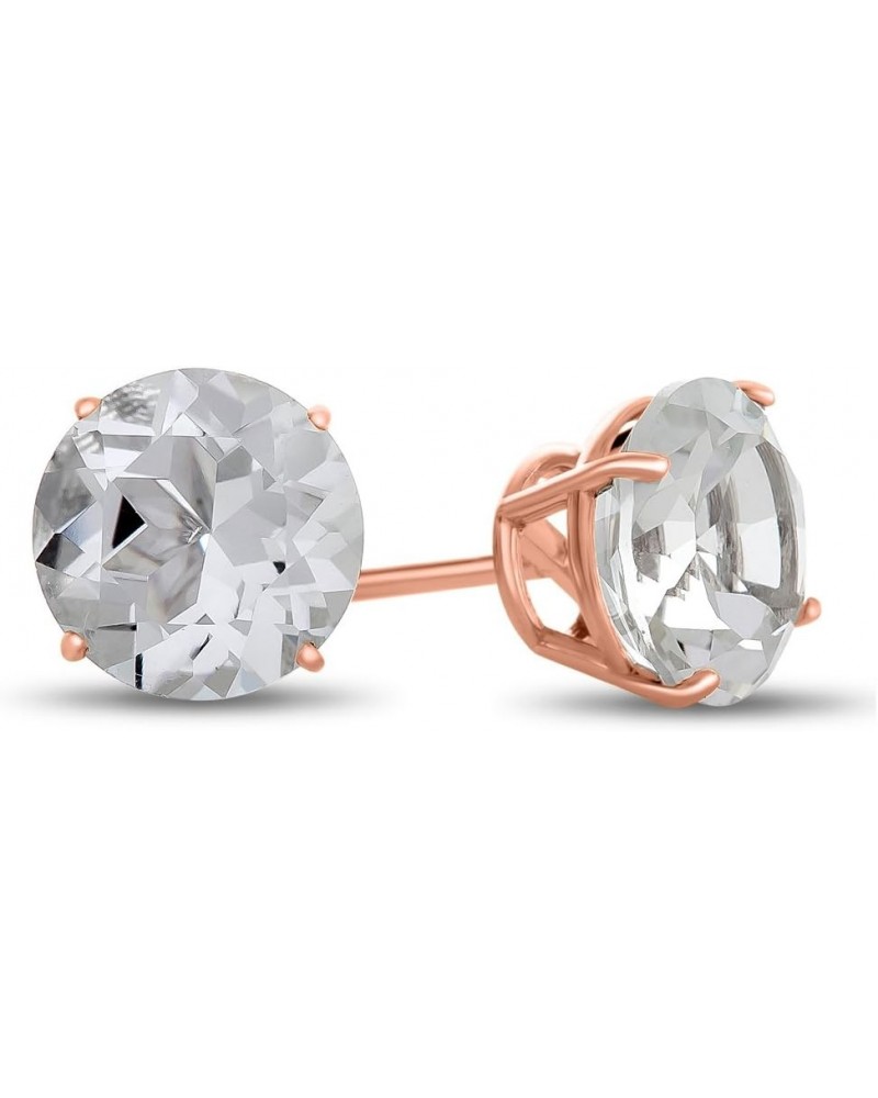 Solid 10k Gold or Sterling Silver Round 7mm Stone Stud Earrings White Topaz Rose Gold $55.80 Earrings