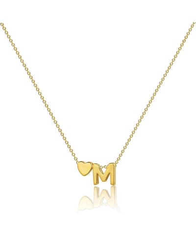 Gold Heart Initial Necklaces for Women, Letter A To Z Simple Cute 14K Gold Plated Necklace for Women Girls Jewelry Gifts M $8...