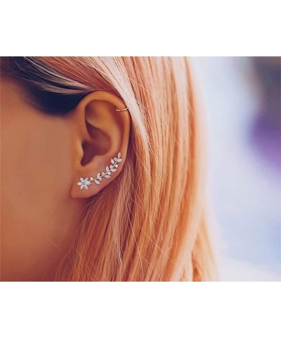 Ear Crawler Earrings Ear Climber – 14k Gold Plated 925 Sterling Silver Flower Ear Cuff Wedding Earrings Gold $17.27 Earrings