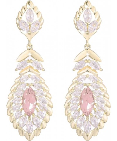 10 * 5MM Oval Austrian Crystal Dangle Earrings for Women Glod Plated Costume Jewelry Oct-Pink-14K Gold $11.26 Earrings