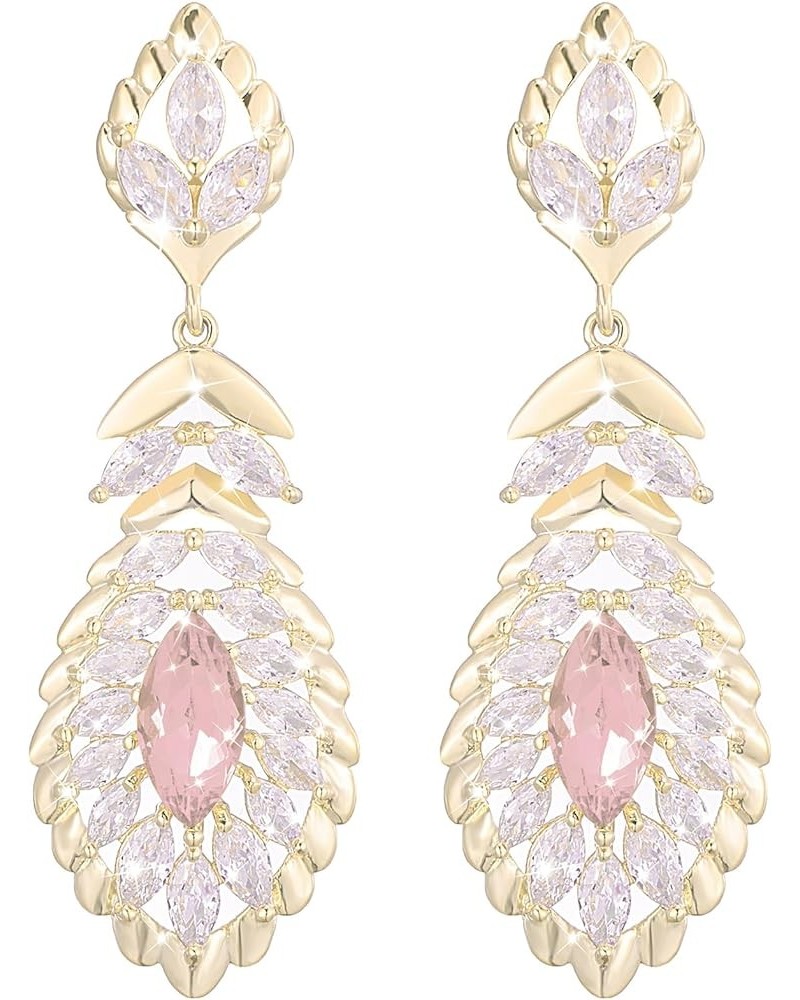 10 * 5MM Oval Austrian Crystal Dangle Earrings for Women Glod Plated Costume Jewelry Oct-Pink-14K Gold $11.26 Earrings