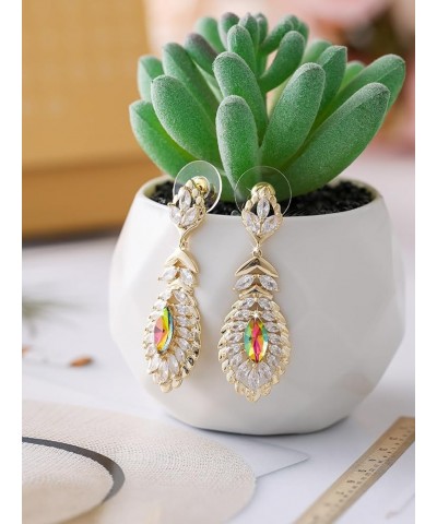 10 * 5MM Oval Austrian Crystal Dangle Earrings for Women Glod Plated Costume Jewelry Oct-Pink-14K Gold $11.26 Earrings