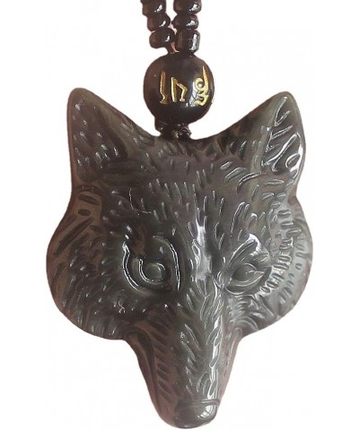 Obsidian crystal wolf head nine tail fox obsidian necklace pendant bead with bead chain for wen rainbow $9.59 Necklaces